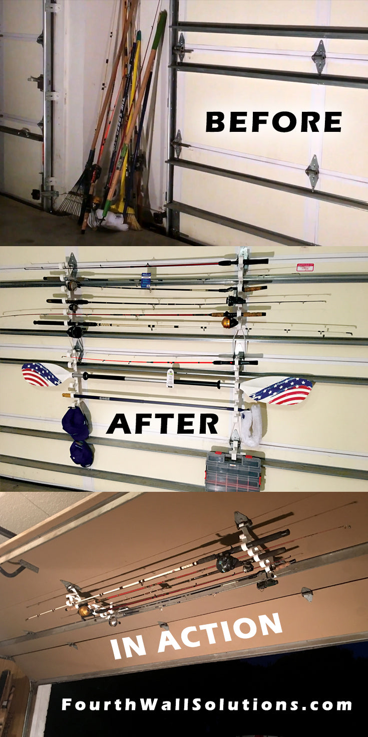 Garage Storage Garage Door Storage HOOKS RACKS for Fishing Rods Paddles Garden Tools